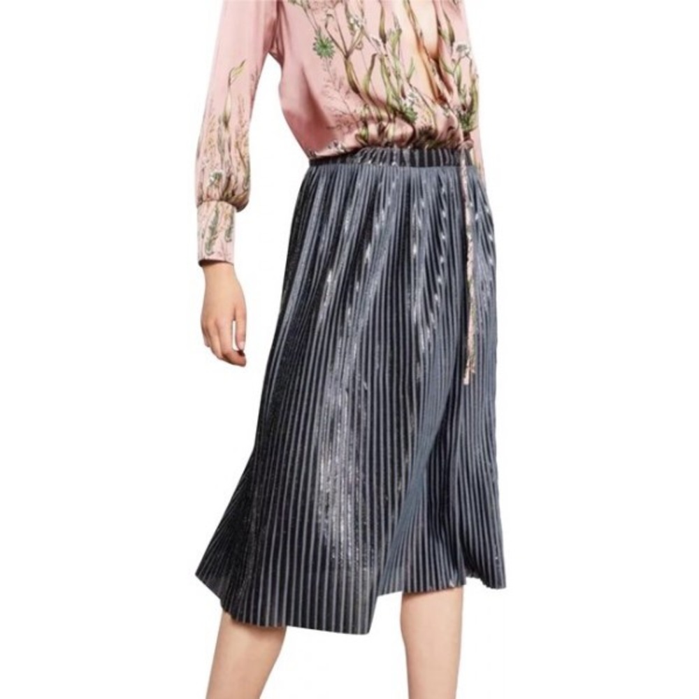 Zara Metallic Pleated Midi Skirt M